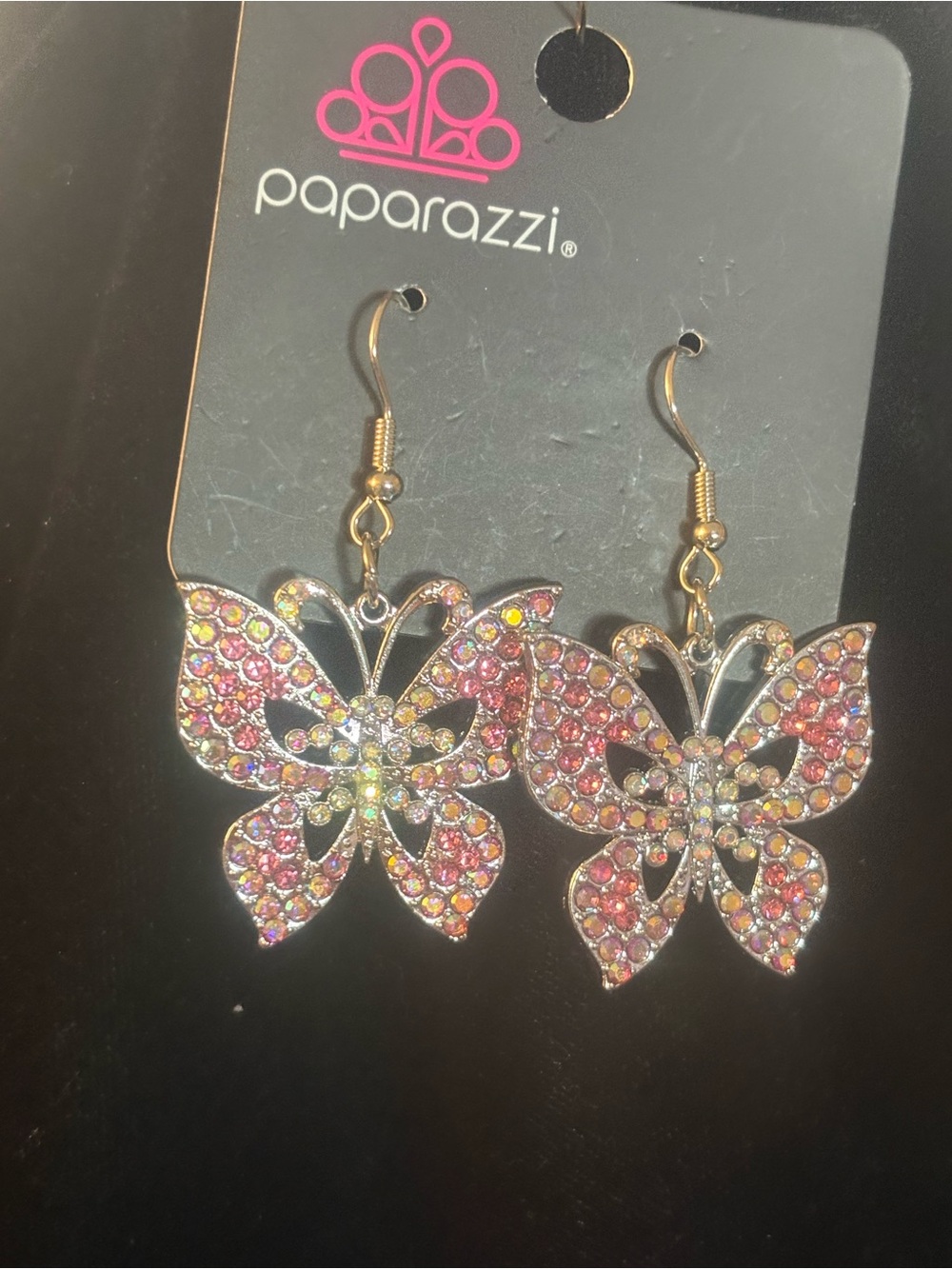 Paparazzi Pink Butterfly Crystal Drop Earrings